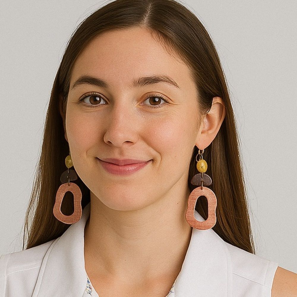 Boho Bohemian Hippie Unique Suede Leather Layered Dangle Earrings Pink Gold